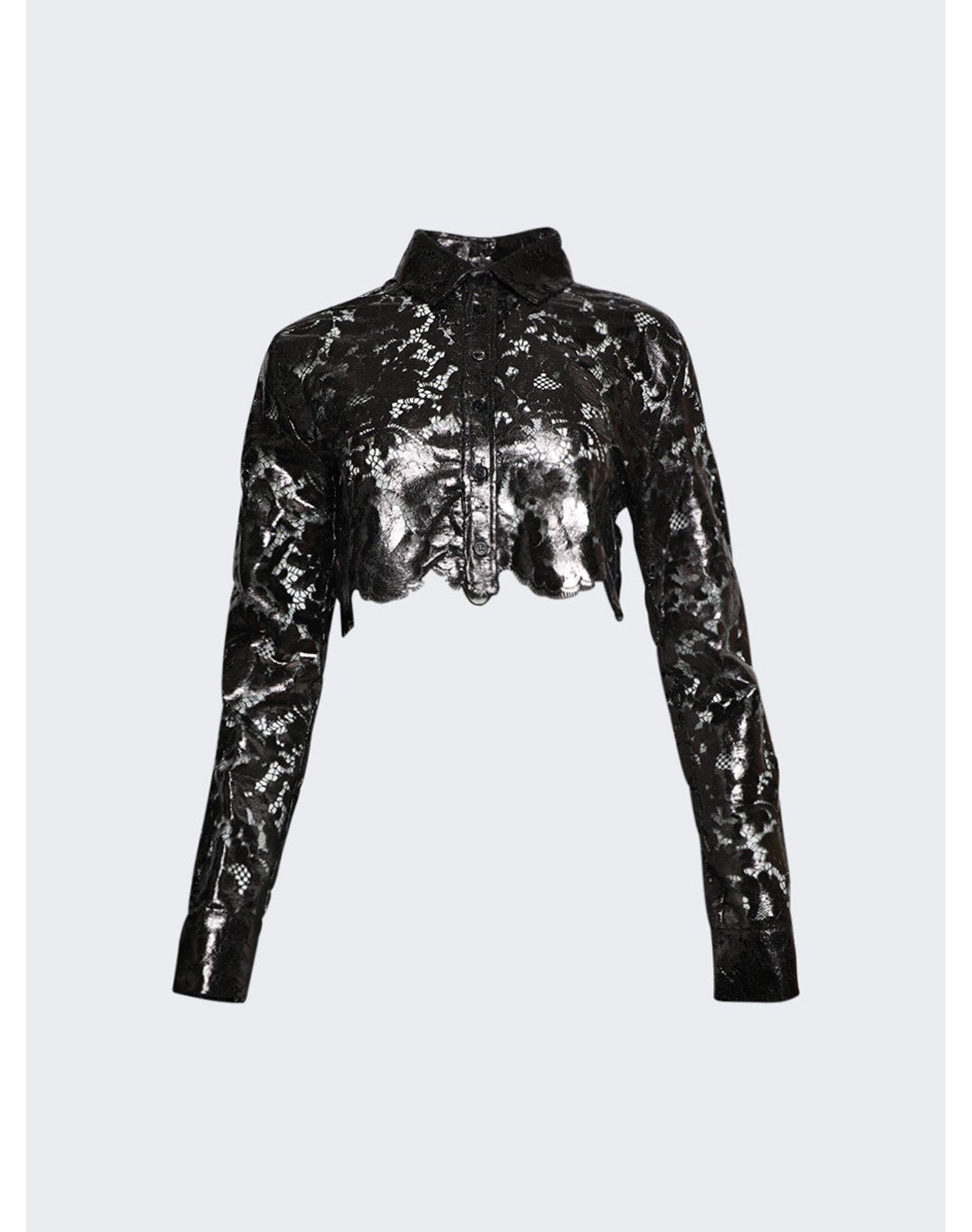 Coperni | Women | Lace Cropped Shirt | Chocolate Brown