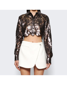 Coperni | Women | Lace Cropped Shirt | Chocolate Brown