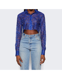 Coperni | Women | Lace Cropped Shirt | Royal Blue