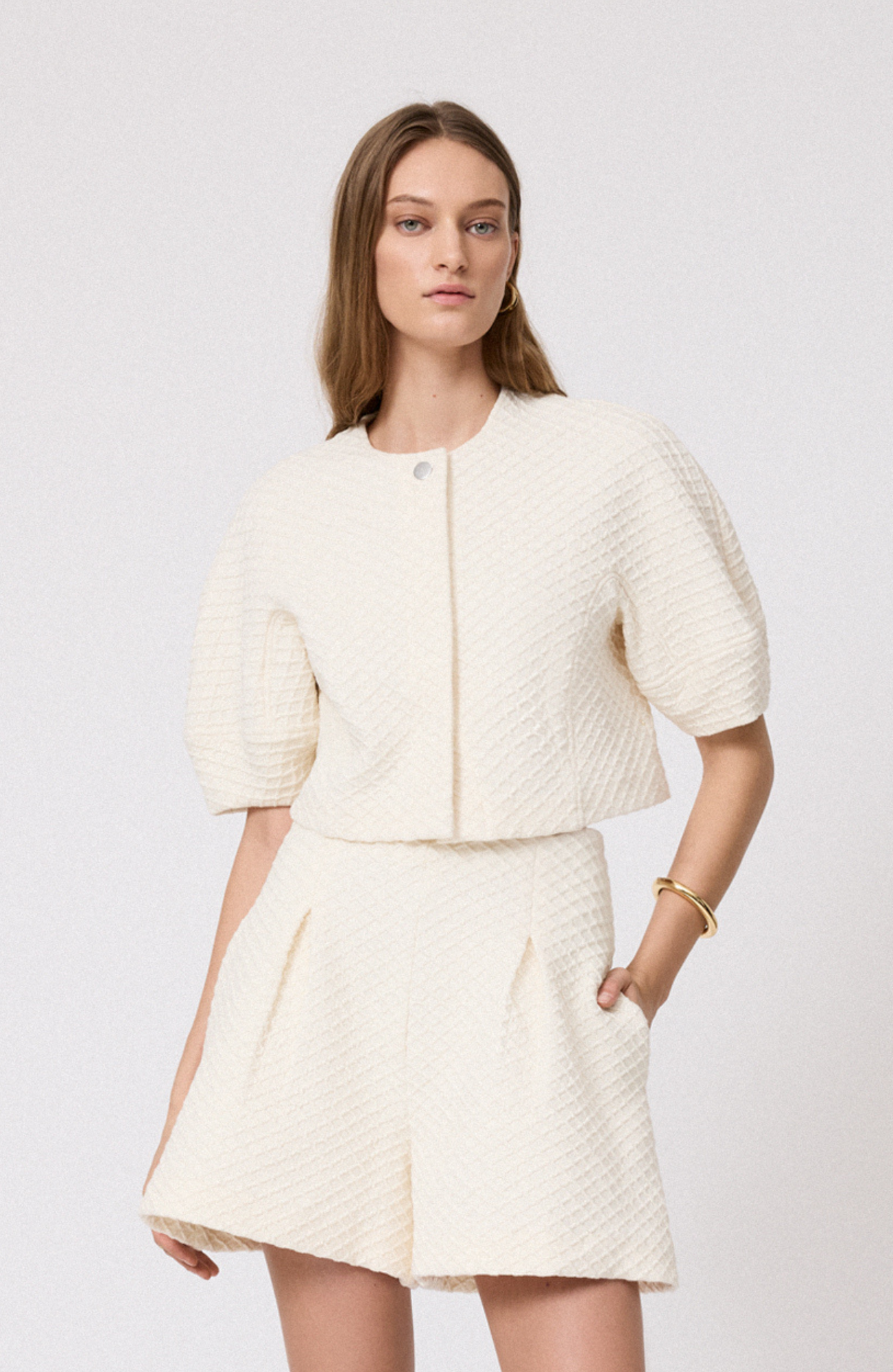 Textured Jersey Jacket | Ivory