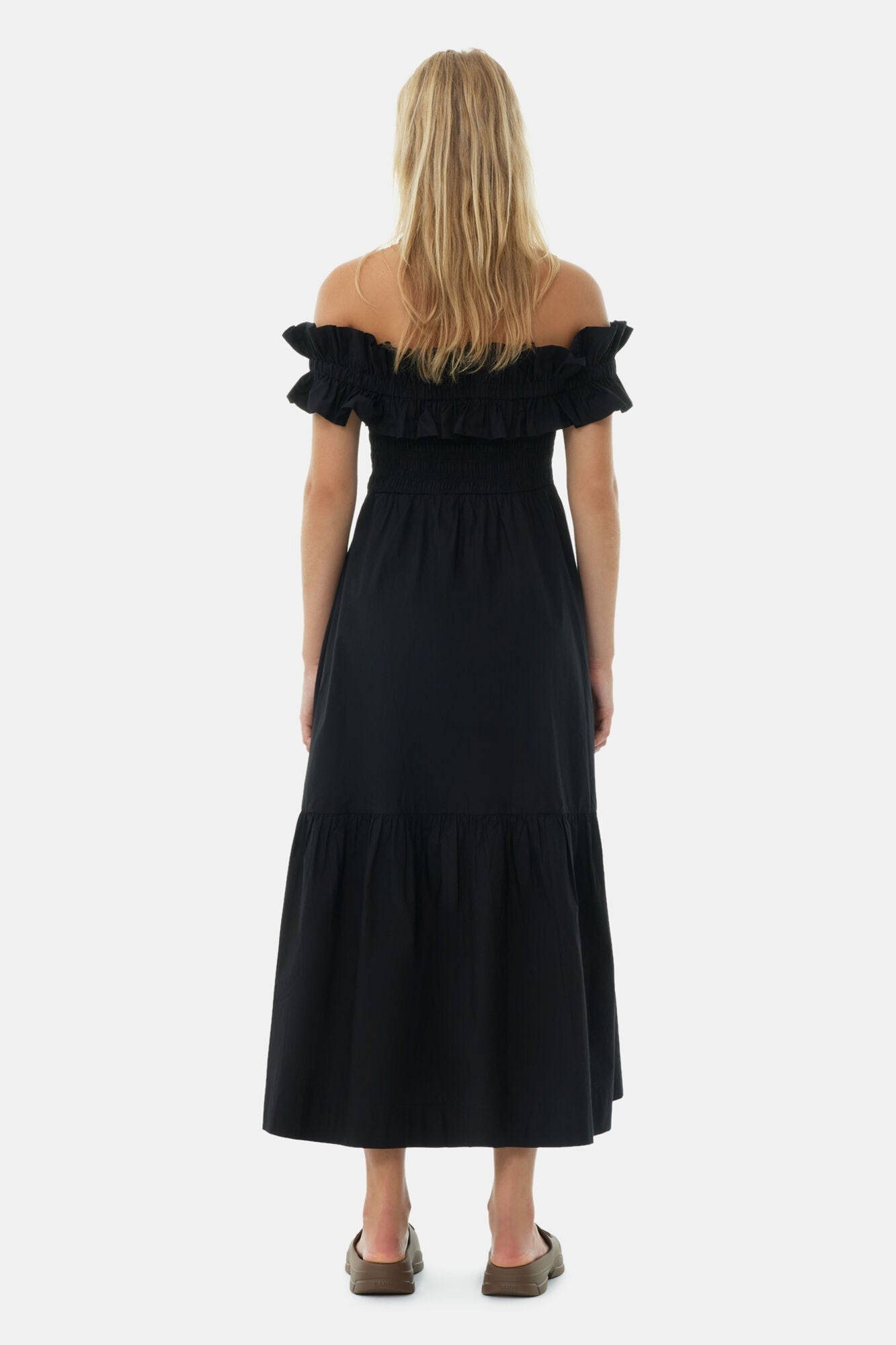 Cotton Poplin Long Smock Dress | Black