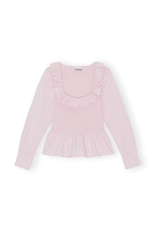 Cotton Poplin Open neck Smock Blouse | Light Lilac