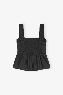 Cotton Poplin Smock Strap Top | Black