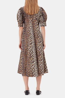Cotton Poplin V neck Maxi Dress | Leopard