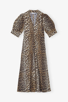 Cotton Poplin V neck Maxi Dress | Leopard
