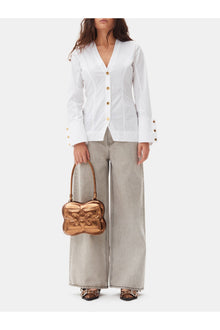 Cotton Poplin V neck Shirt | Bright White