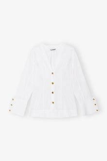 Cotton Poplin V neck Shirt | Bright White