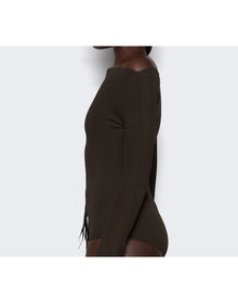 Courrèges | Women | Drop Zipped Crepe Jersey Bodysuit | Mud Brown