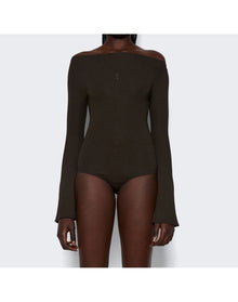 Courrèges | Women | Drop Zipped Crepe Jersey Bodysuit | Mud Brown