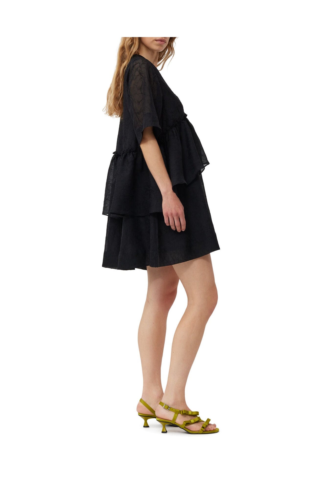 Crinkled Georgette Flounce Mini Dress | Black