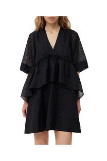 Crinkled Georgette Flounce Mini Dress | Black