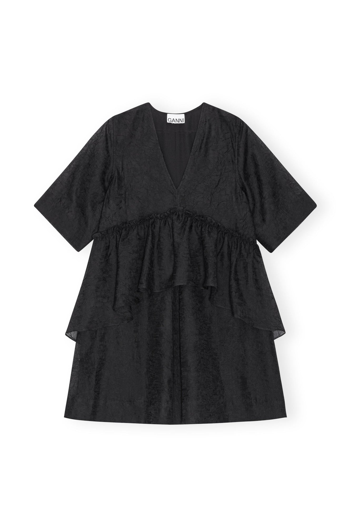 Crinkled Georgette Flounce Mini Dress | Black