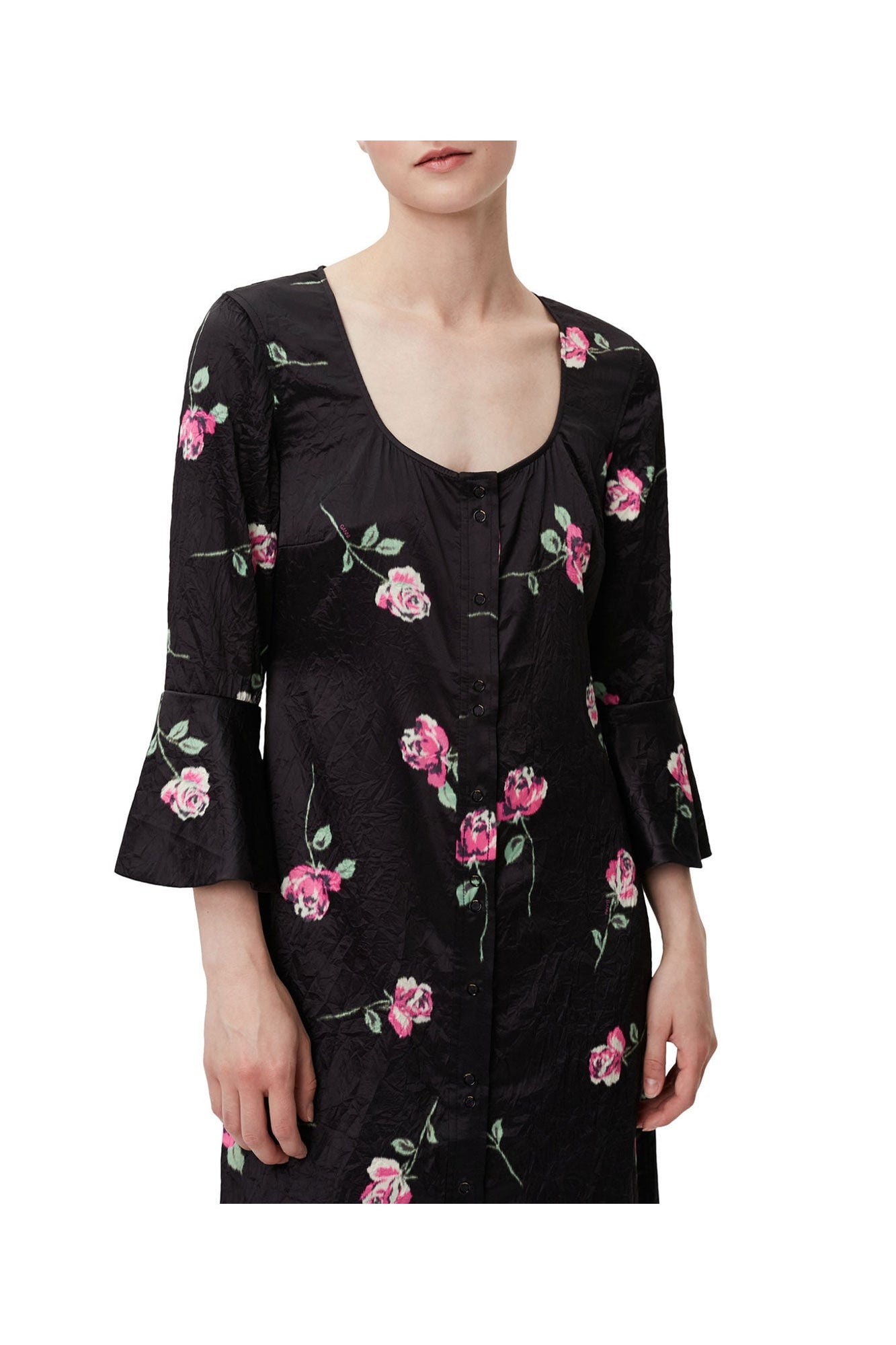 Crinkled Satin Long Dress | Black