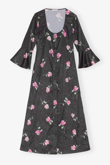 Crinkled Satin Long Dress | Black