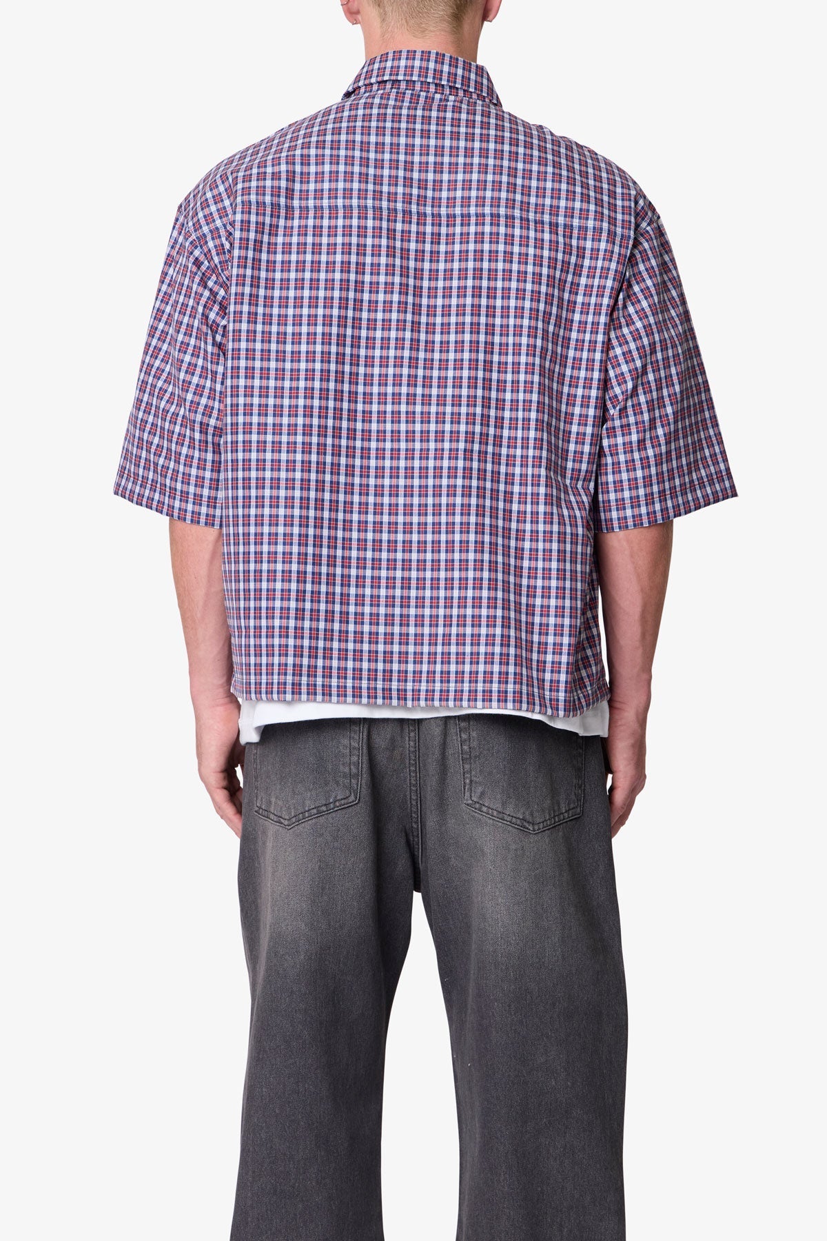 Crispy Poplin Over Shirt | Red/Blue