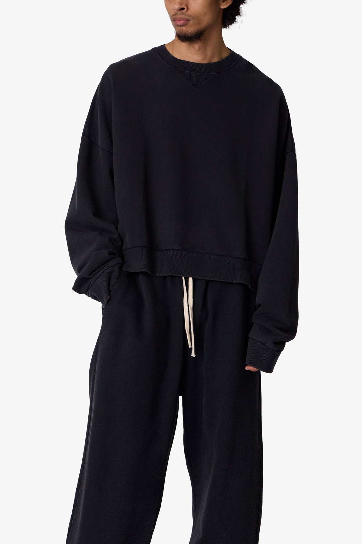 Cropped Crewneck | Washed Black