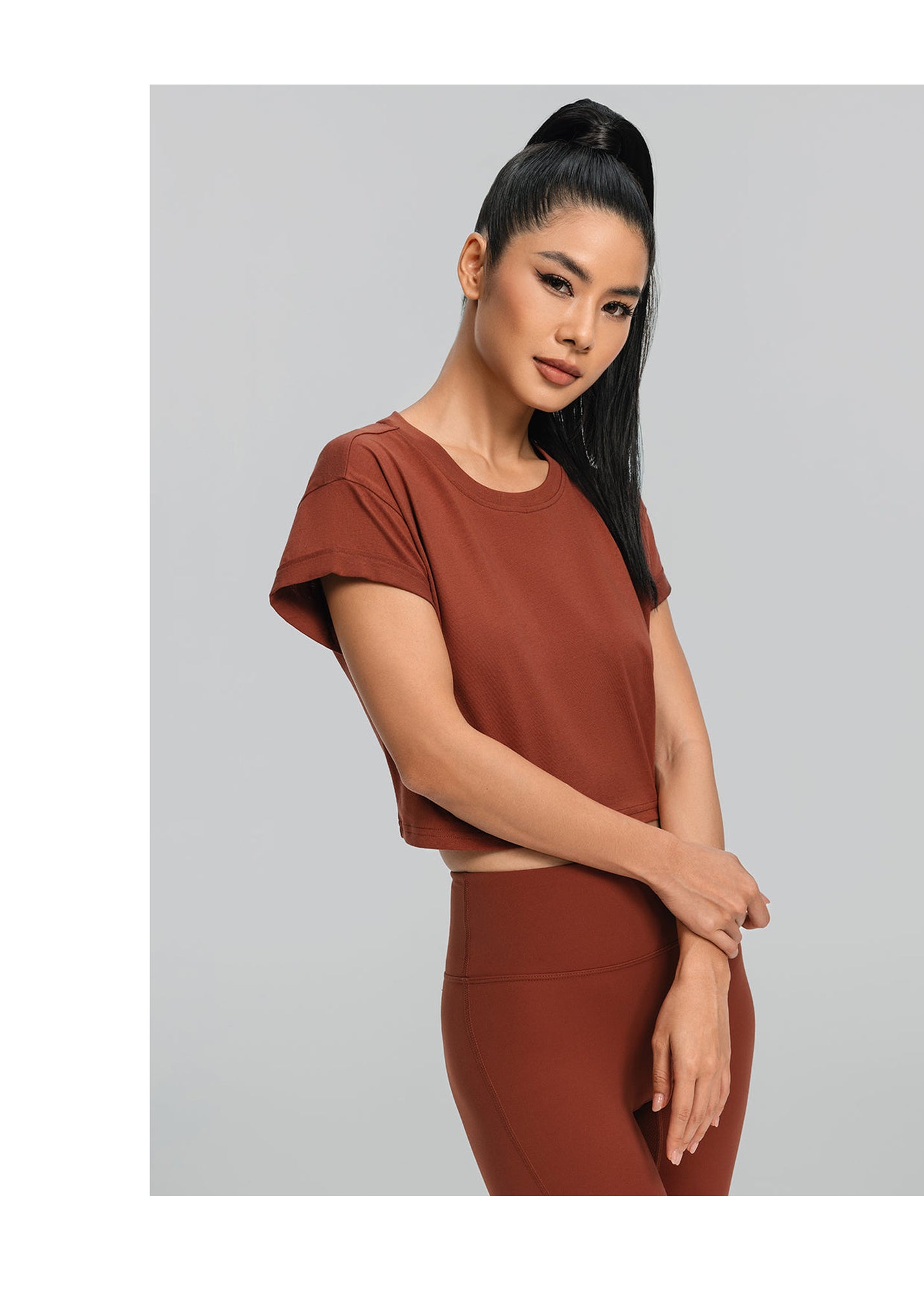 Cropped Cotton T-Shirt | Rust Brown