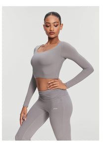 Cropped Round Neck Top | Cool Gray