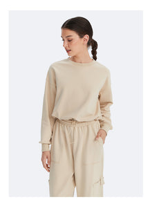 Cropped Sweatshirt with Drawstring | Oat Milk Beige