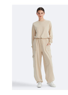 Cropped Sweatshirt with Drawstring | Oat Milk Beige