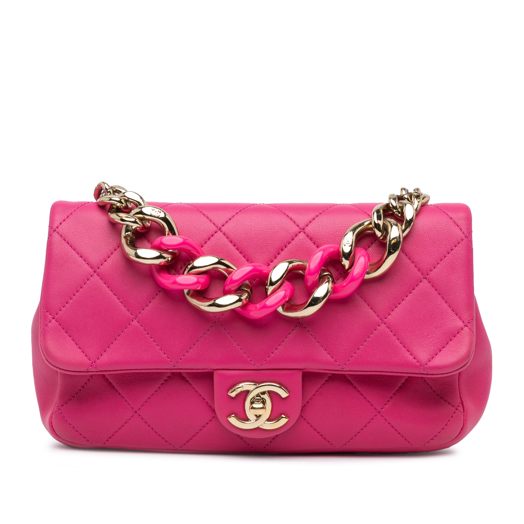 Chanel | Pre-Owned Small Lambskin Elegant Chain Single Flap | Pink/Dark Pink