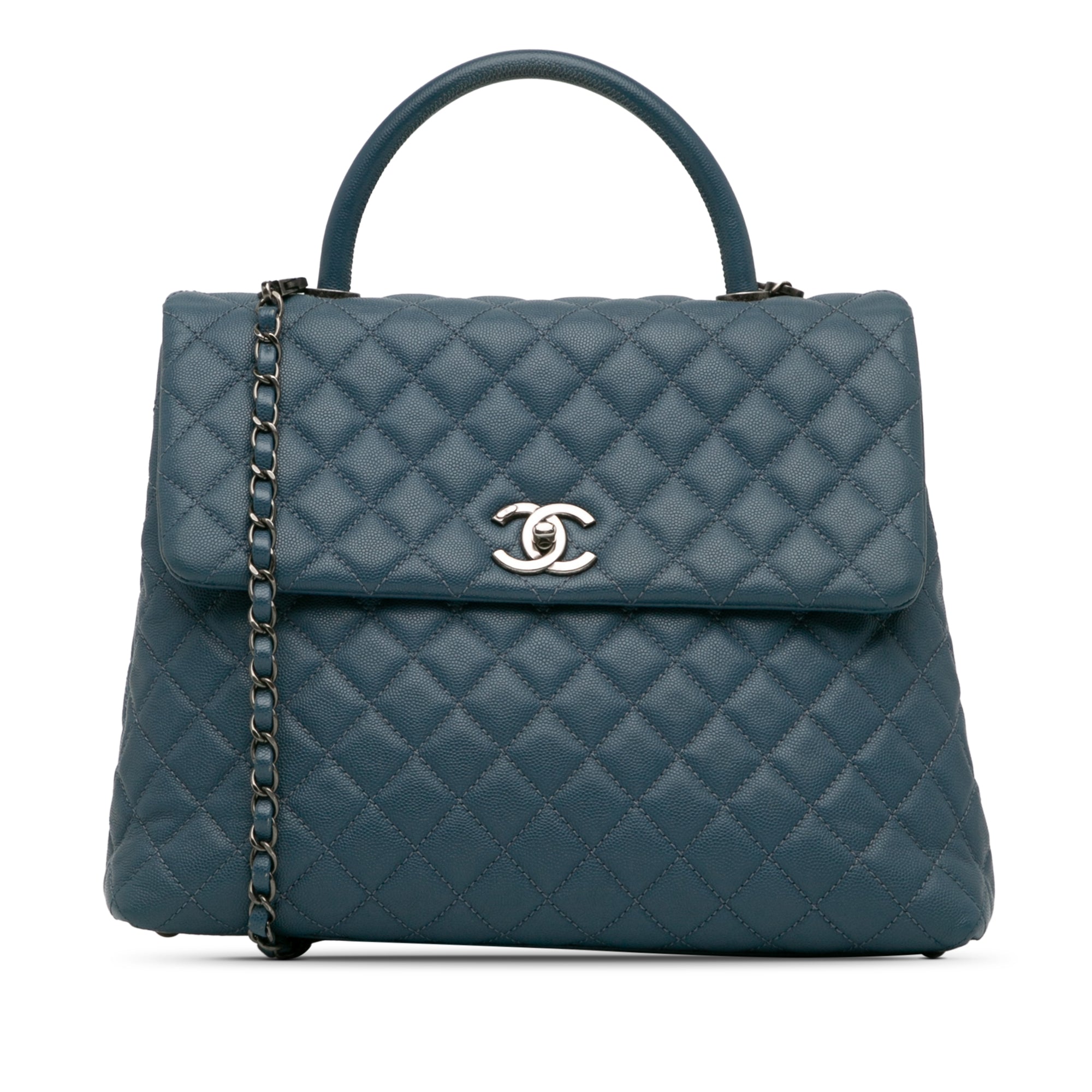 Chanel | Pre-Owned Large Caviar Coco Top Handle Bag - II | Blue/Navy