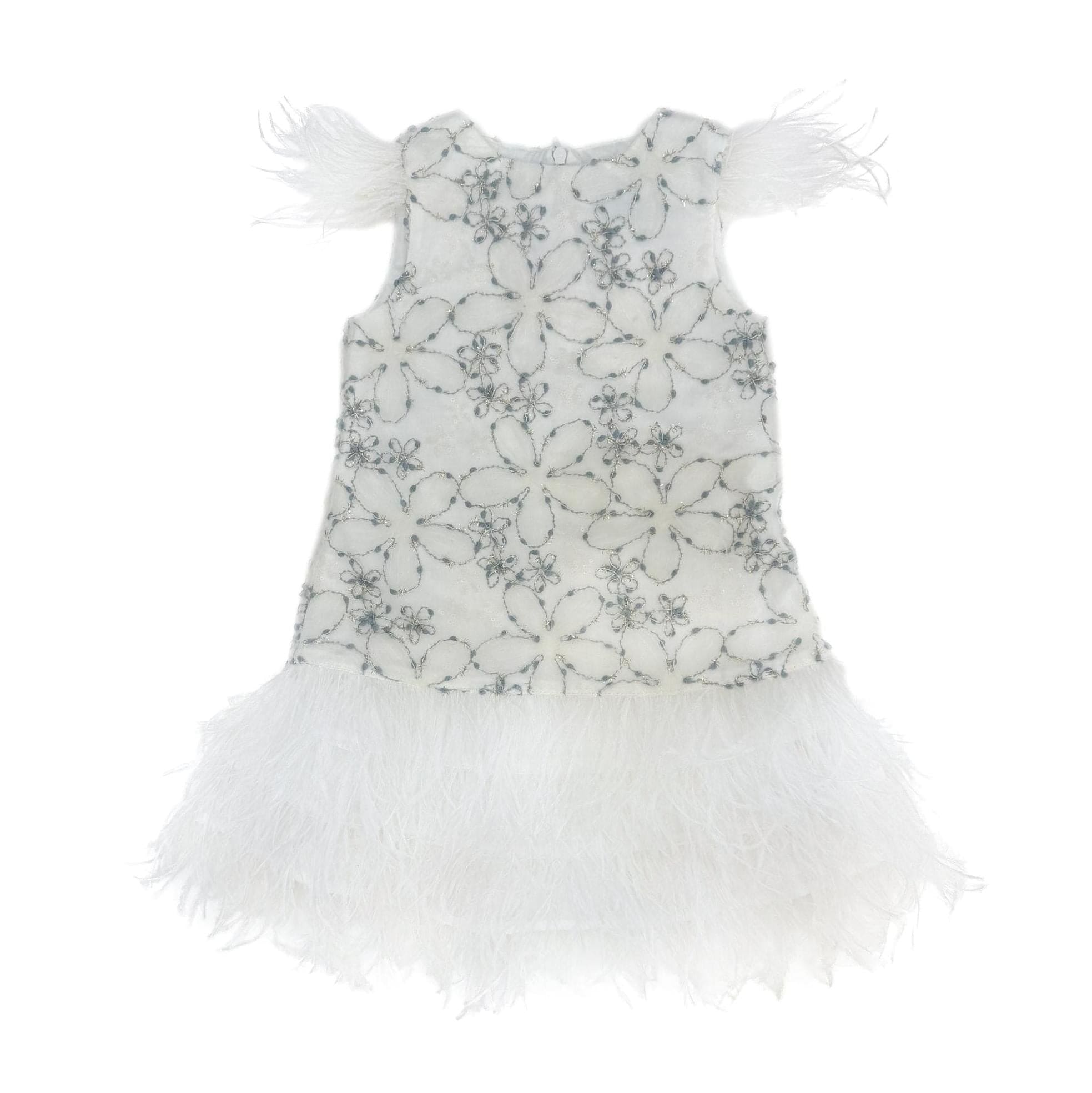 Girl | Olivia Feather Dress | White x Baby Blue