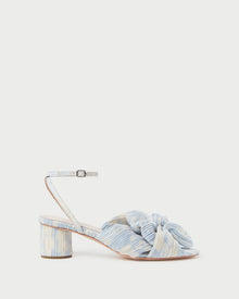 Dahlia Blue Floral Bow Heel in blue floral patterned organza