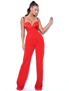 Onika Satin and Crepe Jumpsuit | Red