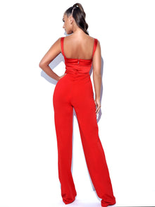 Onika Satin and Crepe Jumpsuit | Red