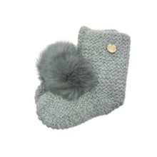 Unisex | Grey Angora Pom Pom Booties With Grey Pom | Gray