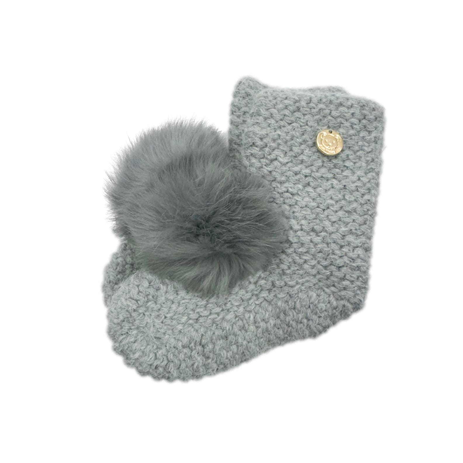 Unisex | Grey Angora Pom Pom Booties With Grey Pom | Gray