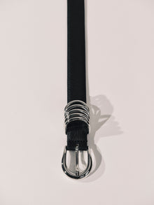Hollyhock Leather Belt | Black Pebble & Silver