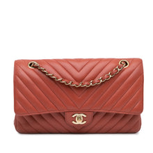 Chanel | Pre-Owned Medium Classic Chevron Lambskin Double Flap | Orange/Dark Orange