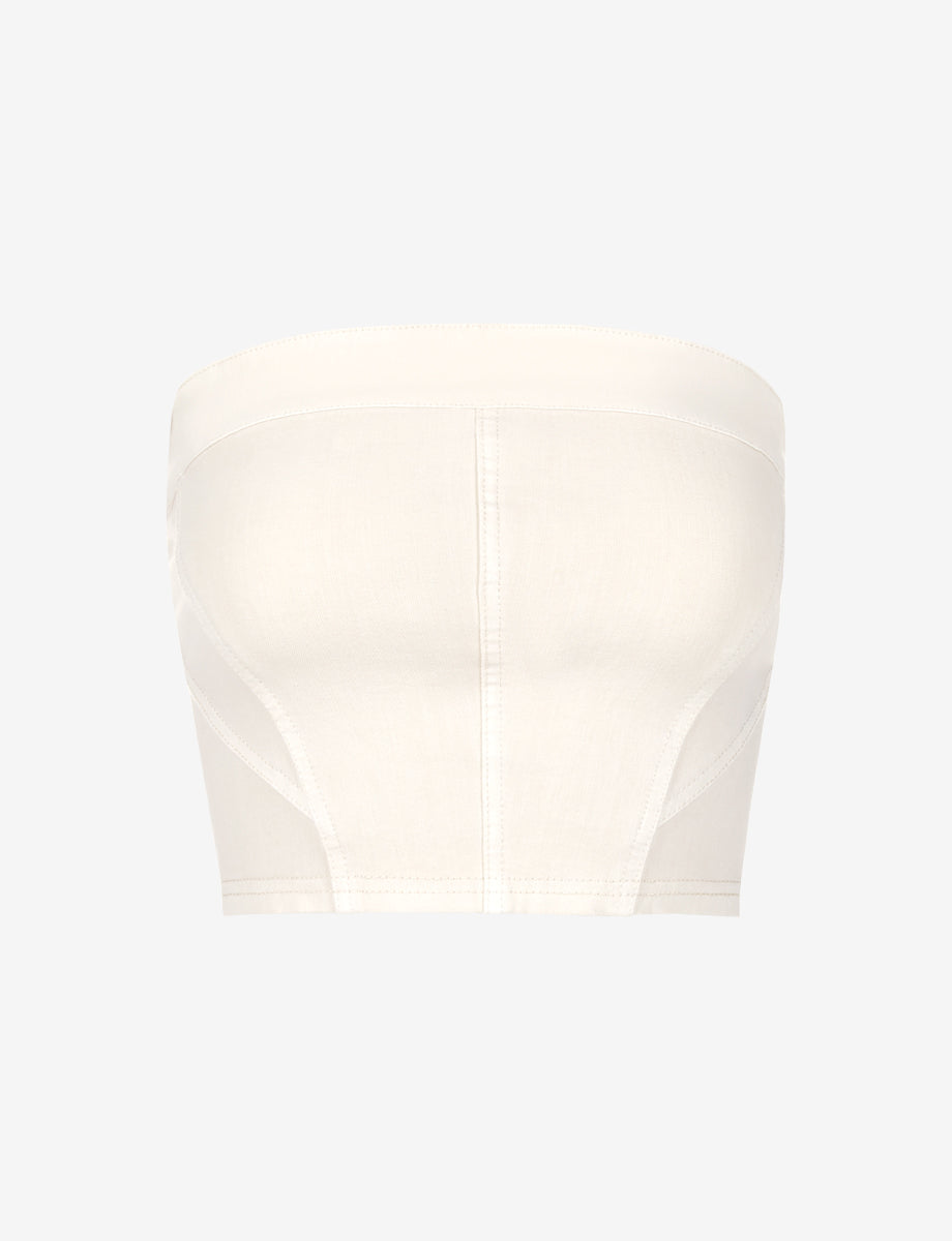 Do It All Denim Tube Top::Porcelain::Main