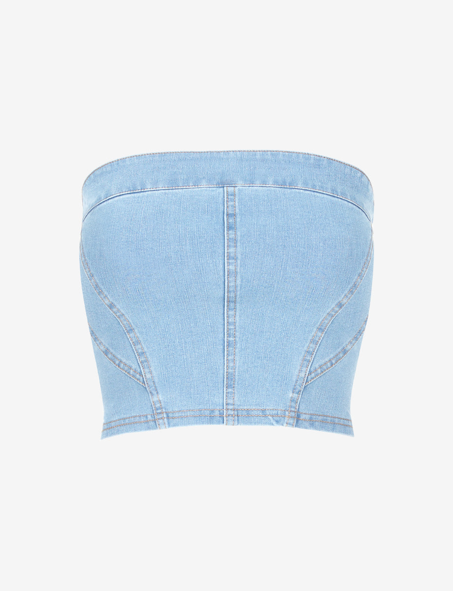 Do It All Denim Tube Top::Washed Indigo::Main