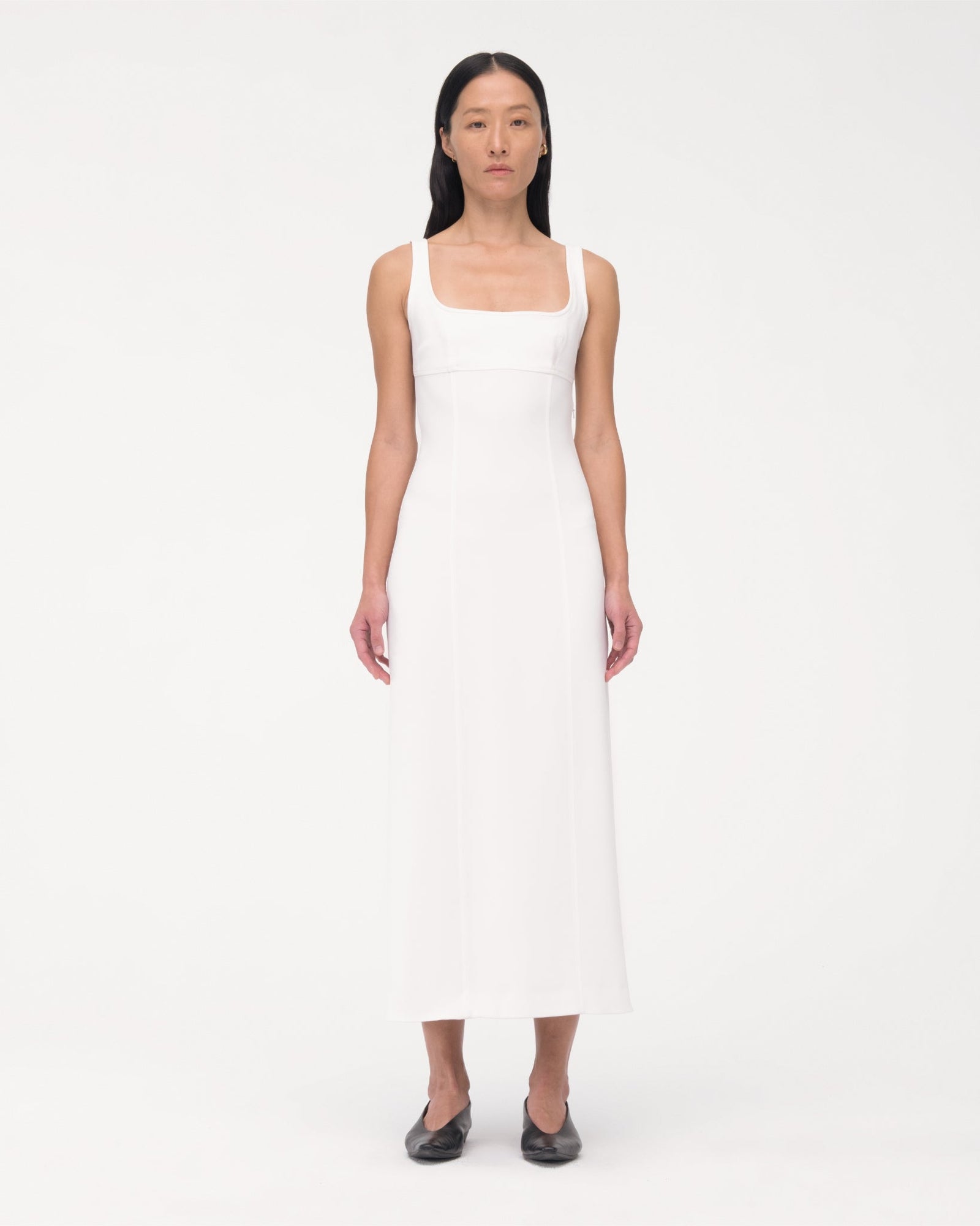 Another Tomorrow Double Tie Back Long Sheath in Off White – Crêpe