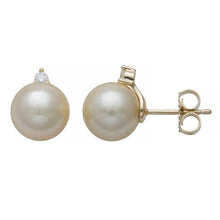 Round Stud Earrings | 14K Yellow Gold | 0.25 Carat Lab Grown Diamond/Golden South Sea Pearl | 11mm - 12mm | H-I-I2-I3