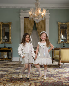 Girl | Iris Blouse and Tweed Shorts Set | White x Ivory x Blue