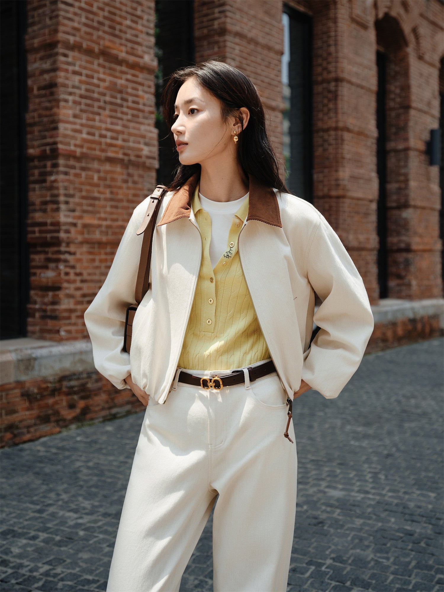 Stretch Cotton Denim Short Jacket | White