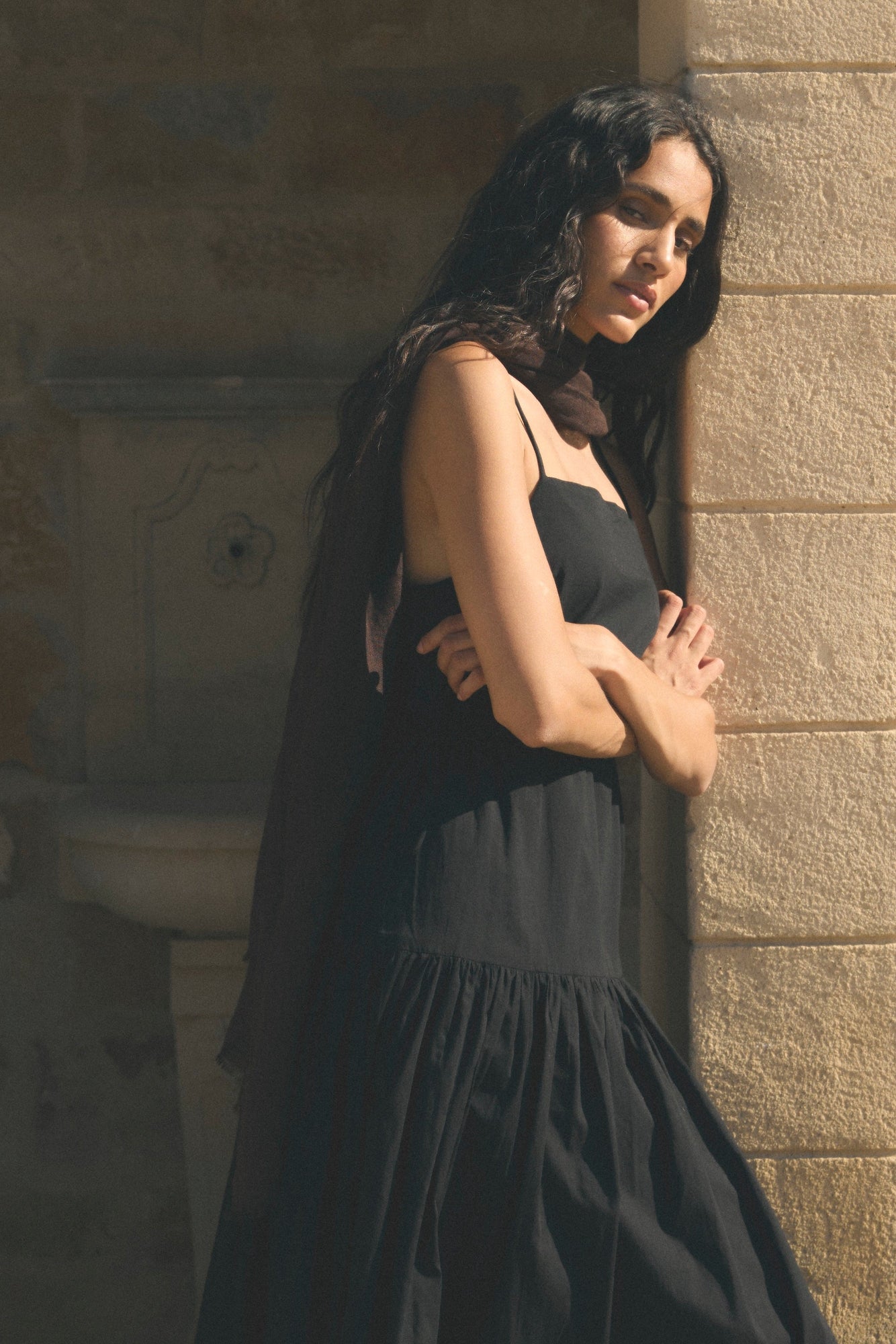 Aya | Dalia Tie-Waist Tiered Organic Cotton Dress in Size Small