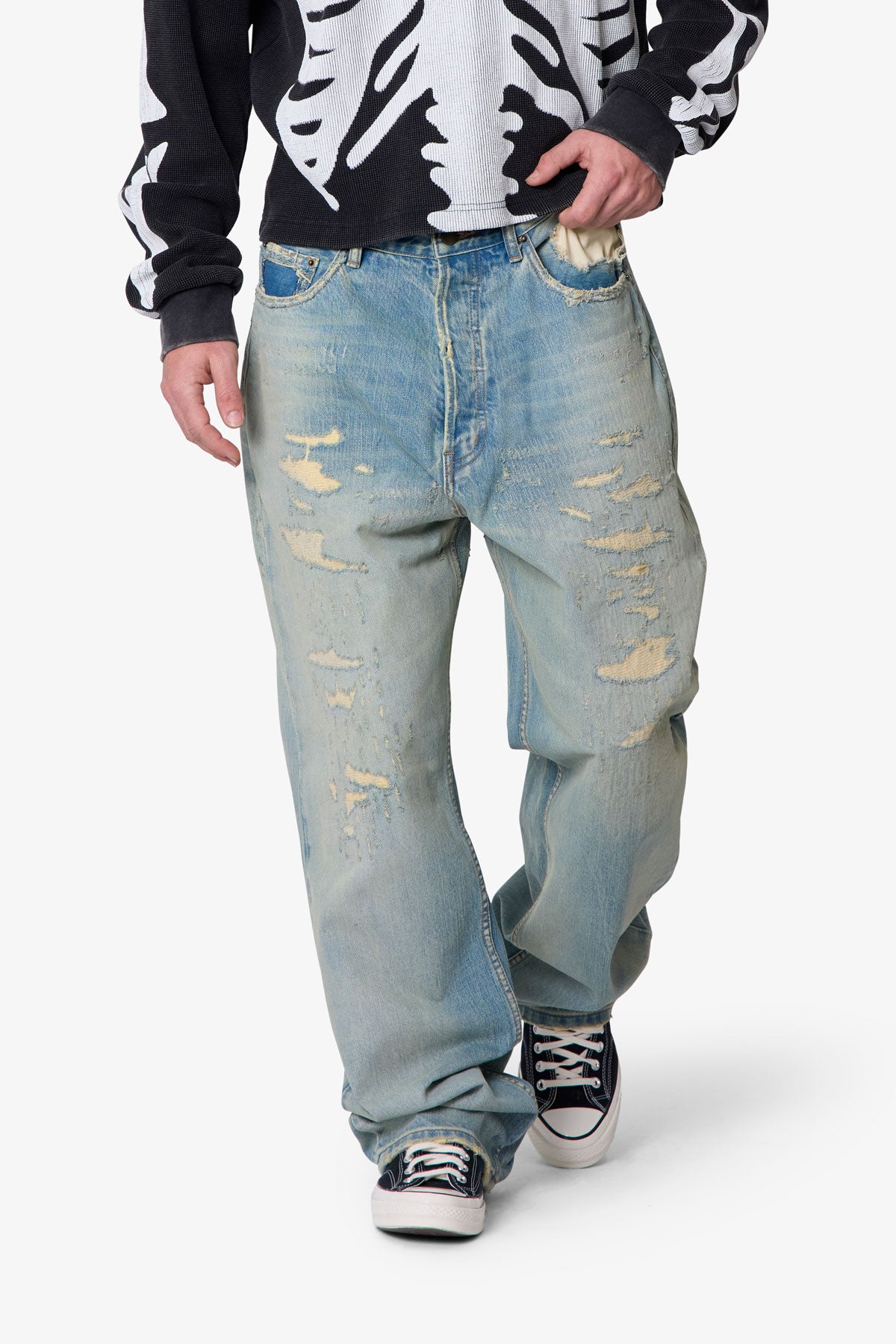 Distressed Ultra Baggy Denim | Blue
