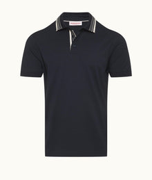 Dominic Stripe Classic Fit Border Stripe Polo Shirt | Night Iris
