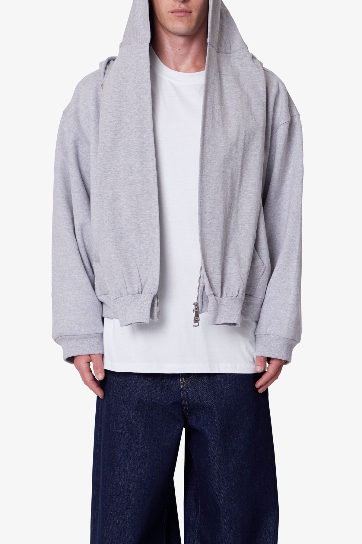 Double Layer Sleeve Scarf Hoodie | Grey