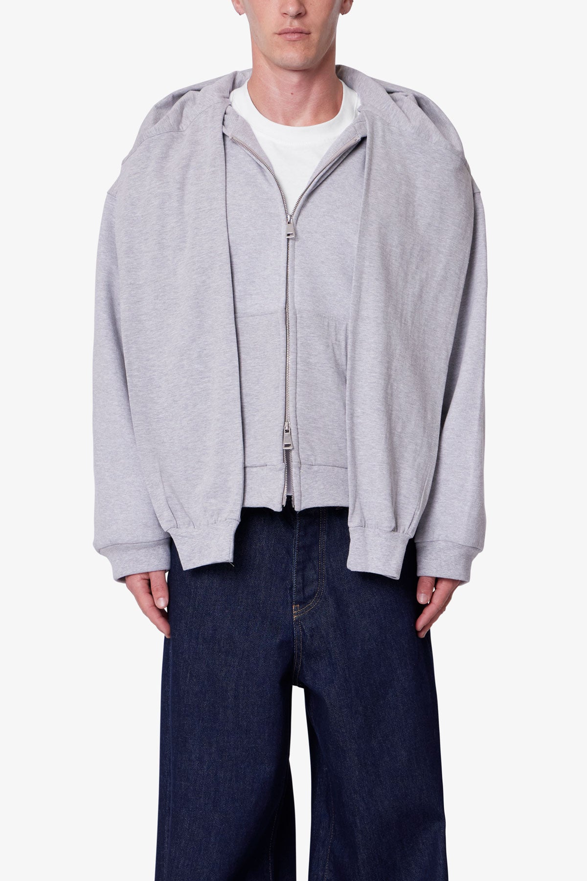 Double Layer Sleeve Scarf Hoodie | Grey