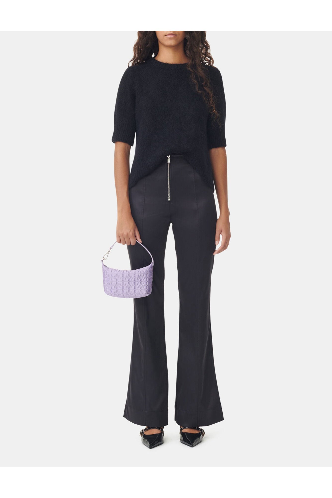 Double Satin Flared Trousers | Black