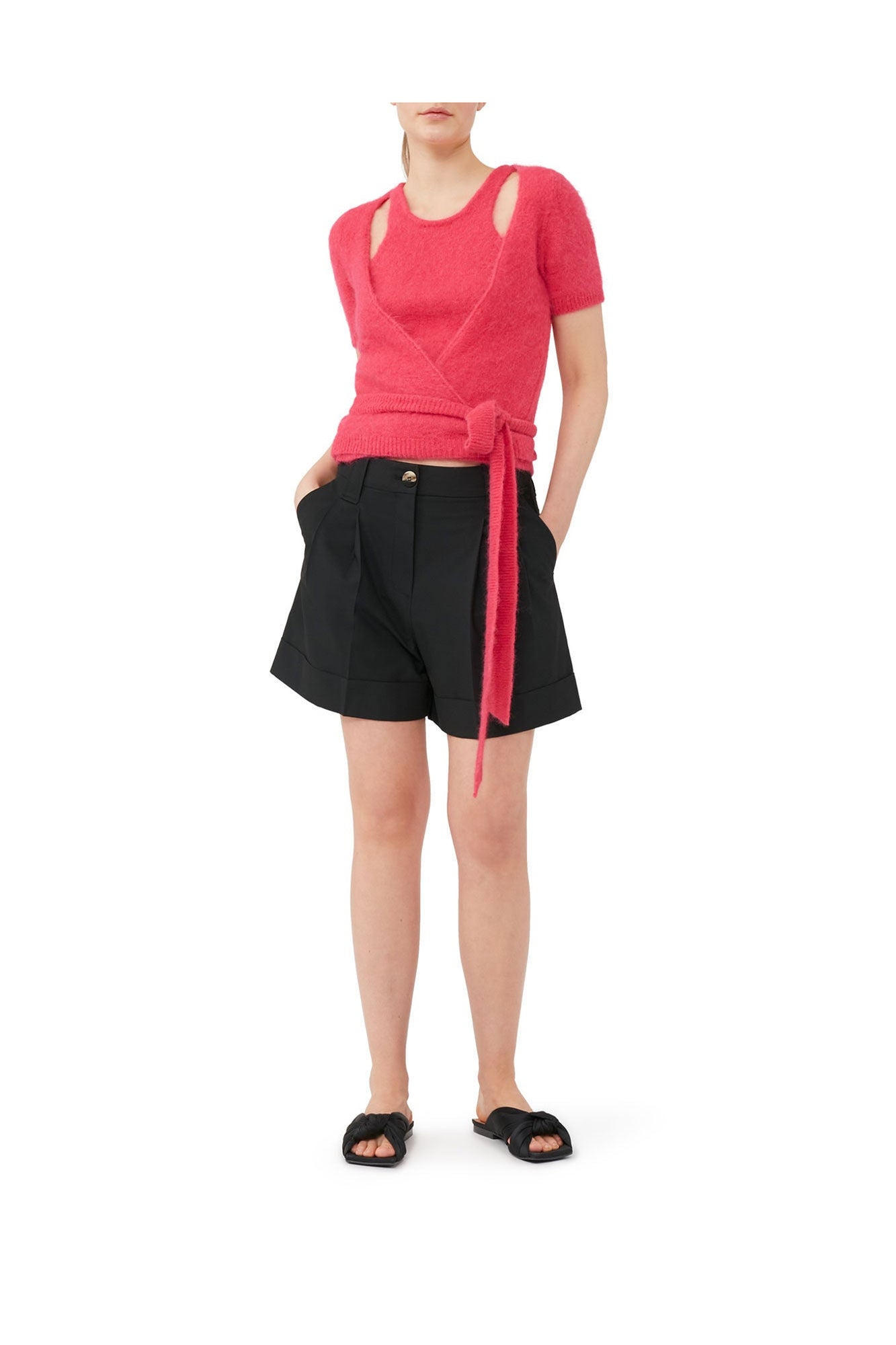 Drapey Melange Shorts | Black