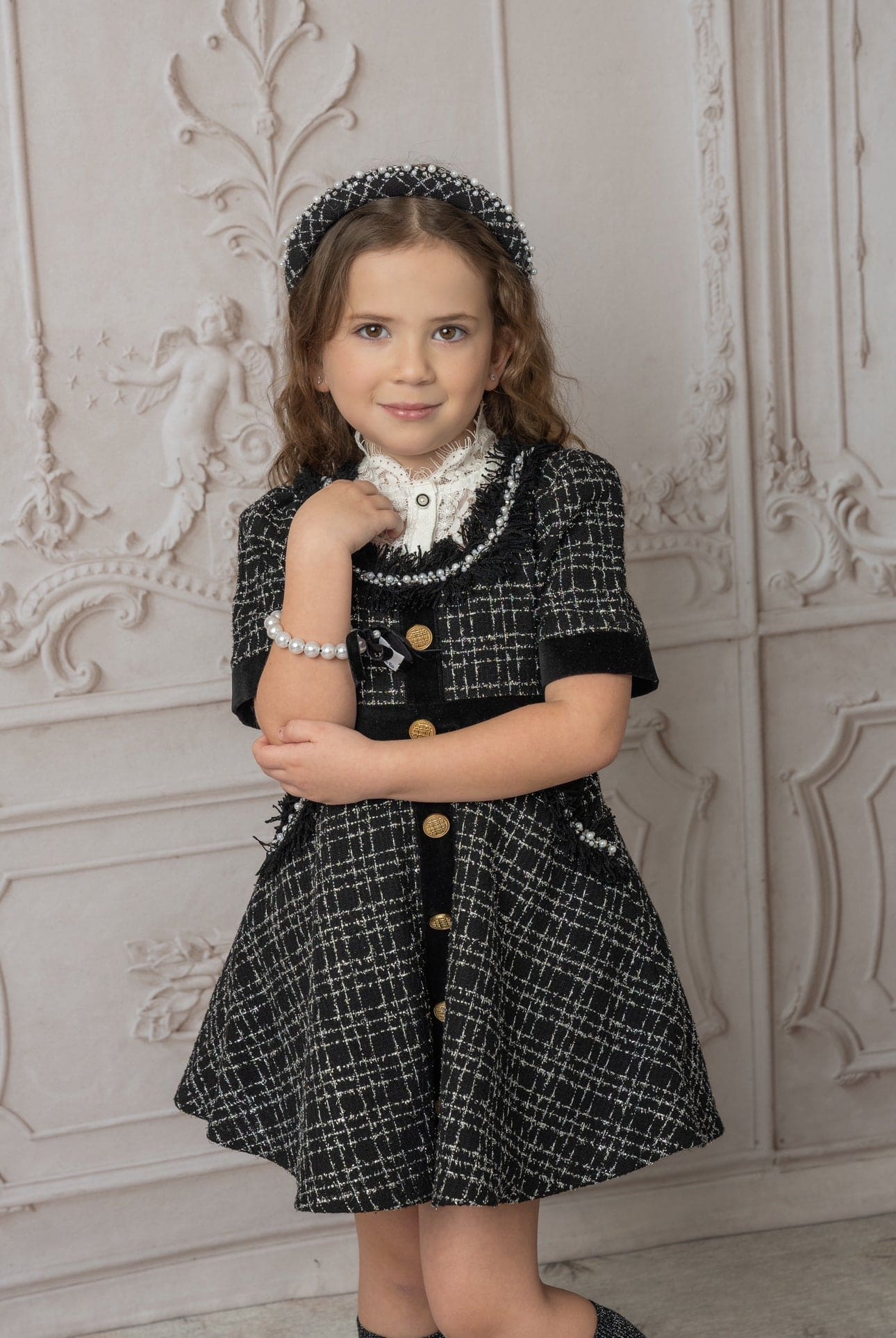 Girl | Orea and Tweed Dress | Black x Silver