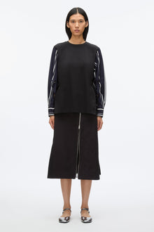 Long Sleeve Tee with Stripe Shirting Sleeves | Black/Midnight