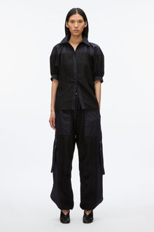 Lantern Sleeve Combo Shirt | Black/Midnight